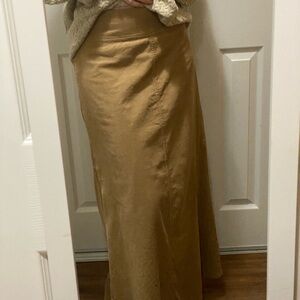 Elegant cotton velvet Tan Maxi Skirt